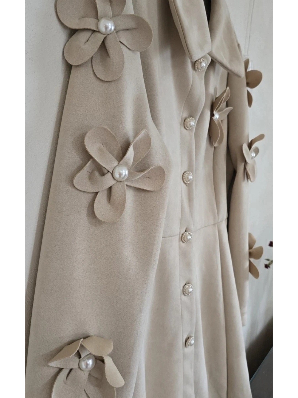 Alice Blue Cream Flower-Appliqué Button-Front Dress Coat - Picture 7 of 7